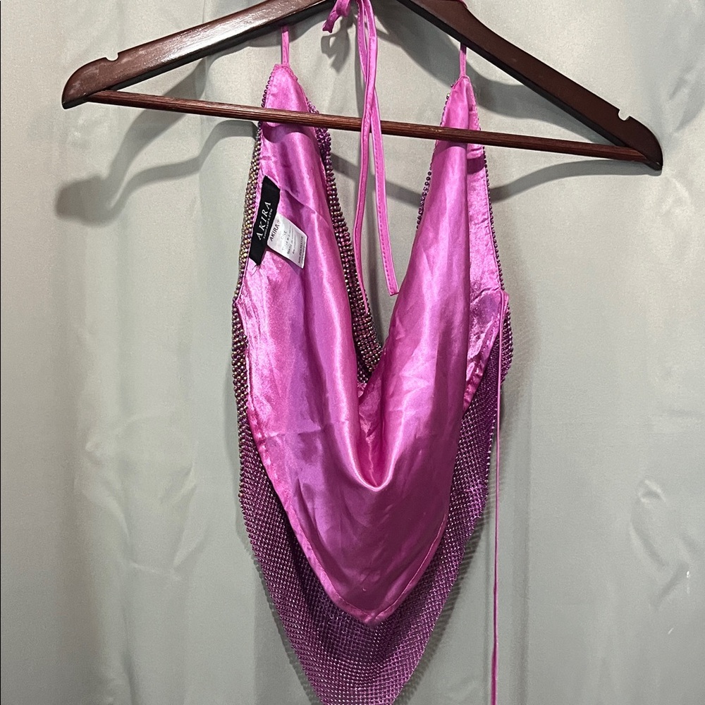 AKIRA Vibrant Pink Rhinestone Halter - Picture 2 of 4